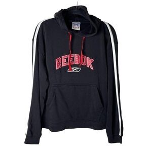 Reebok Vintage Sweatshirt Men's Size S Hoodie Center Logo Black Pocket